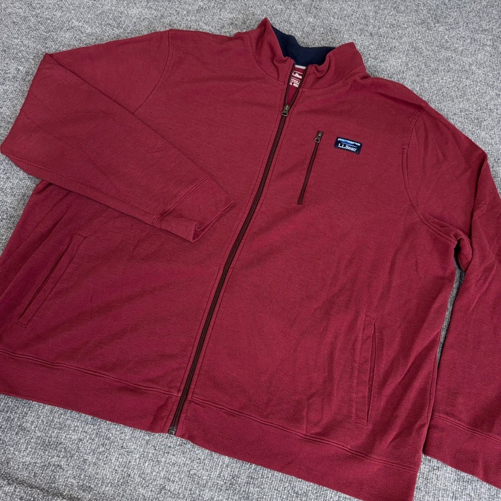 LL Bean Jacket Men 3XL Red Full Zip Comfort Stretch Pique Performance Sweatshirt